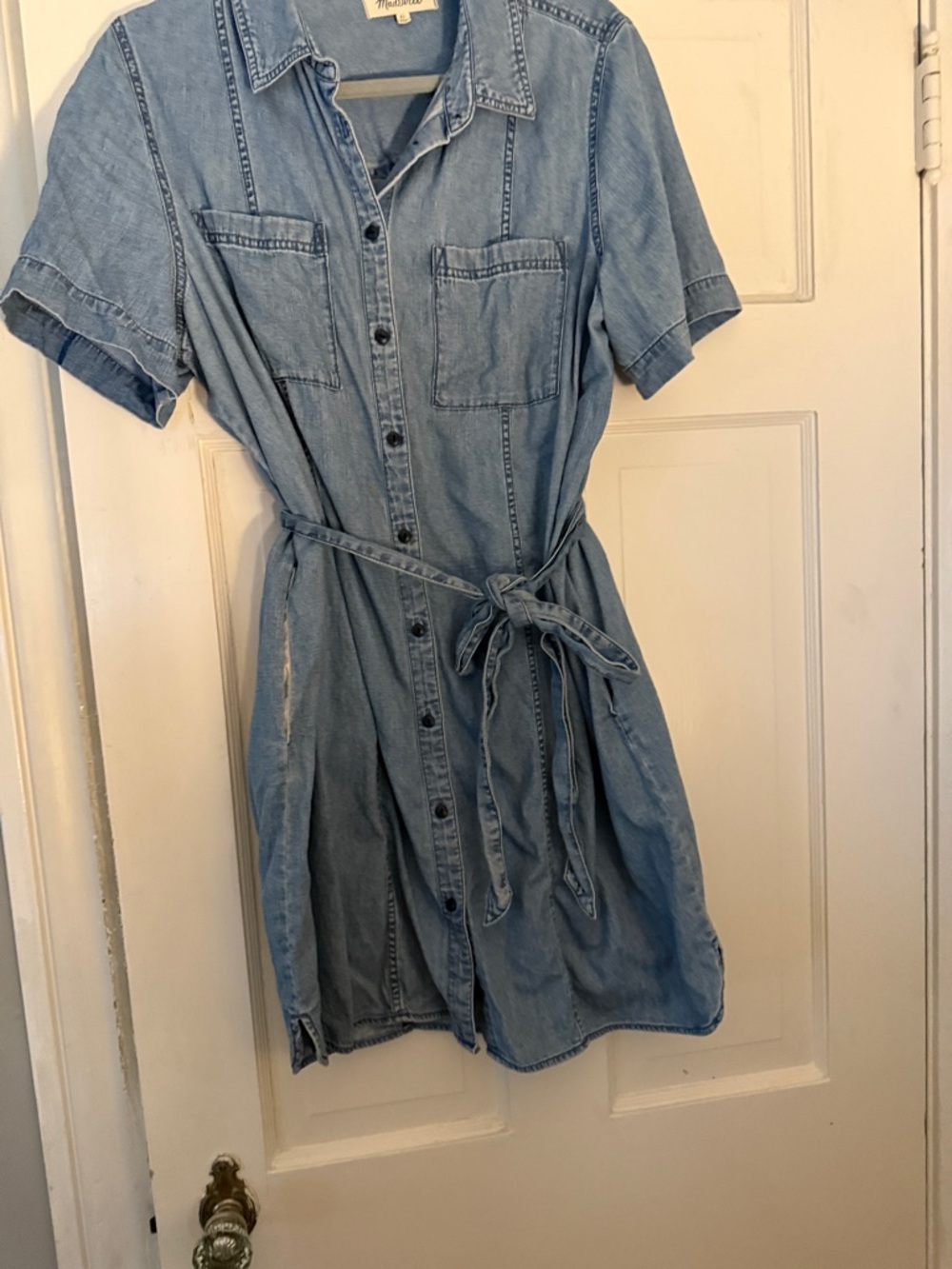 Madewell Light Wash Denim Shirt Dress with Tie Belt